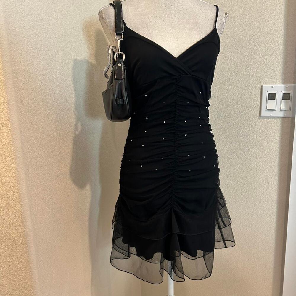 Finesse USA black tulle mini dress with rhinestones. Size medium